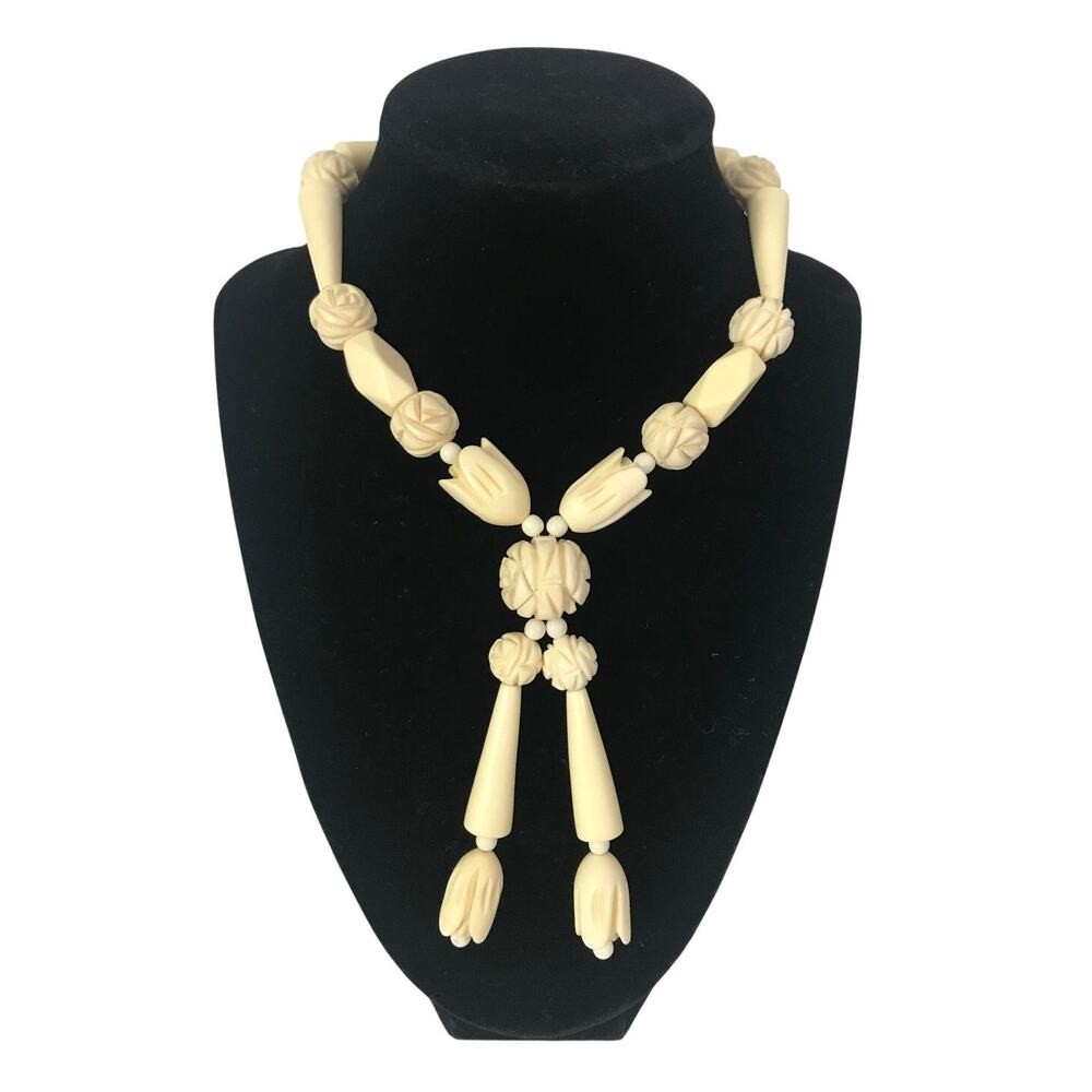 Pikake Vintage Hawaiian Wedding Necklace Floral Tassel Mid Century No Clasp 32"